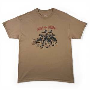 "Fish-n-Chips" Brown Graphic Large T-Shirt